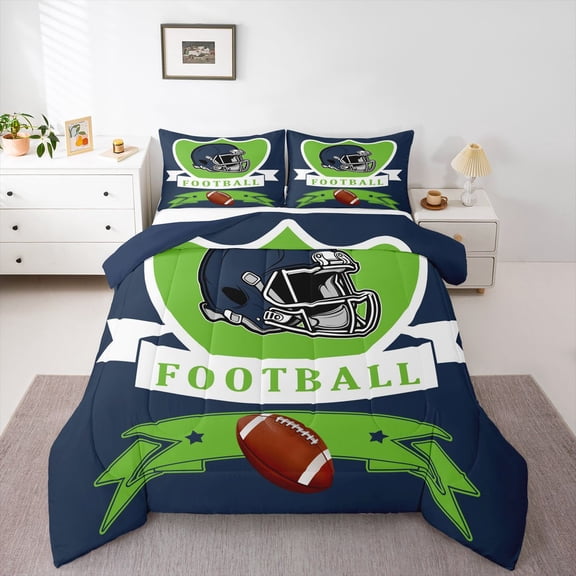 Erosebridal Seattle Soccer City Bedding Sets Twin with Comforter, American Football Comforter Sets Twin Size, Vintage Rugby Reversible Duvet Insert, Microfiber Room Decorative, 2pcs