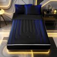 thumbnail image 1 of Erosebridal Shiny Curtain Pattern Zipper Queen Comforter Set with Fitted Sheet and 2 Pillowcases,Vertical Texture Print Zipper Bedding Set,Blue Black,Black Reversible, 1 of 6