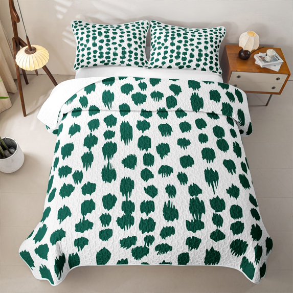 Erosebridal Simple Abstract Bed Spread Queen for Boys Girls, Green White Polkadots Print Queen Coverlet Set, 3pcs