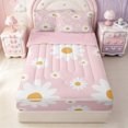 thumbnail image 1 of Erosebridal Simple Daisy Floral Zipper Twin Comforter Sets with Fitted Sheet and 2 Pillowcases,White Yellow Flower Zipper Bedding Set For Girls,Pink Reversible,4pcs, 1 of 7