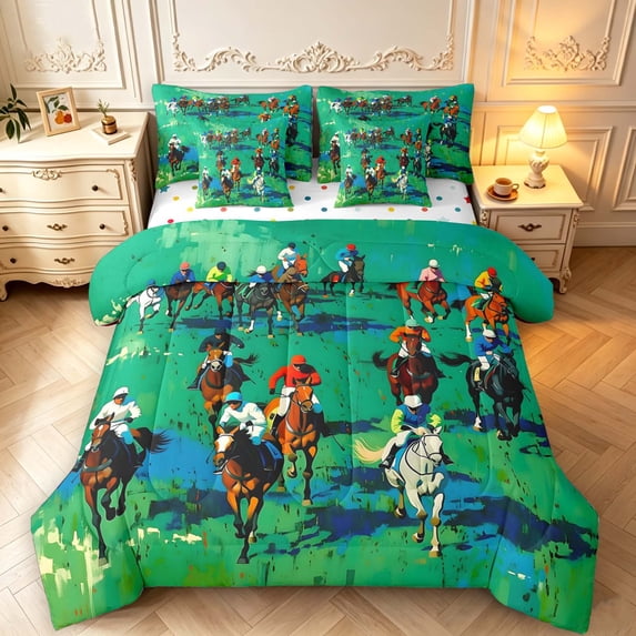 Simpl Pattern Food Erosebridal Simple Pattern Horses 7-Piece King Bedding,Green Grass King ...