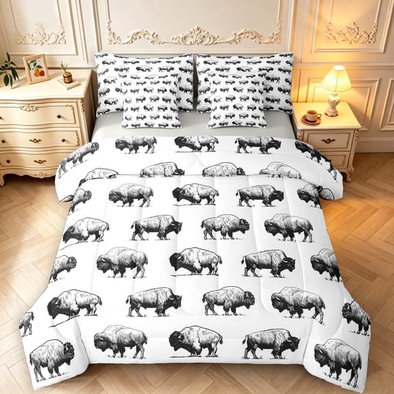 Erosebridal Sketch Buffalo Animals 7-Piece King Bedding,Line Art Print ...