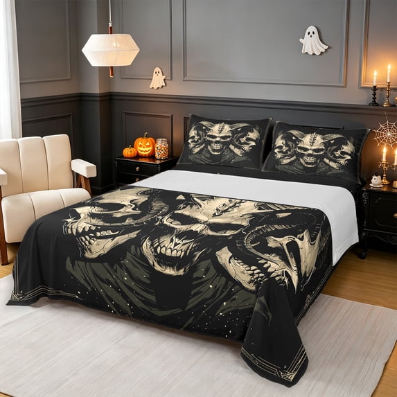Pattern Beauty Merch Erosebridal Skull Pattern Bed Sheets 4-Piece,Gothic Skull Full Size ...