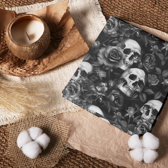 Erosebridal Skull Rose Grey 100% Cotton Fabric by the Yard 1 Yard, Gothic Bloom Home Decor Fabric by the Yard