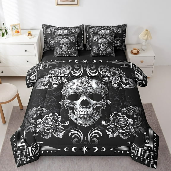 Erosebridal Skull Skeleton Bedding Twin Size, Boho Damask Bedding Sets Twin Size, Western Geometric Decor, Reversible