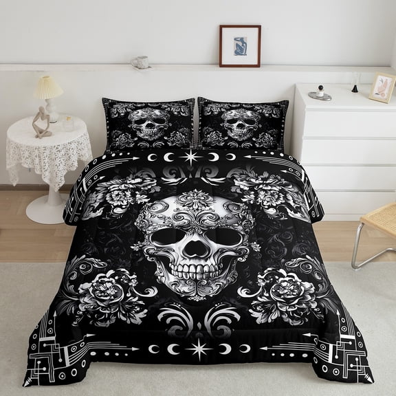 Erosebridal Skull Skeleton Comforter Sets Twin Size, Boho Damask Comforters & Duvets, Western Geometric Decor, Super Cozy