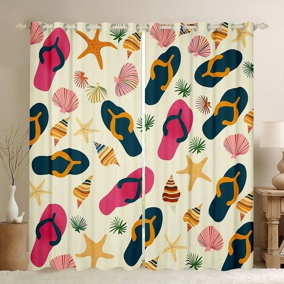 Erosebridal Slippers Print Curtains for Living Room, Flip Flops 30%-50% Blackout Curtains Set of 2 (38x45), Cute Starfish Curtains Pack of 2, Bedroom Curtains Bedroom Decor