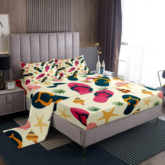Erosebridal Slippers Print Sheet Set Twin, Flip Flops Twin Sheet Sets, Cute Starfish Bedding Twin Size, Lightweight Bedroom Decor, 3 Pieces