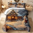 thumbnail image 1 of Erosebridal Snow Cottage Quilt King 3 Pieces,Winter Village King Coverlet Set,Brown,1 Bedspread and 2 Pillowcases, 1 of 7