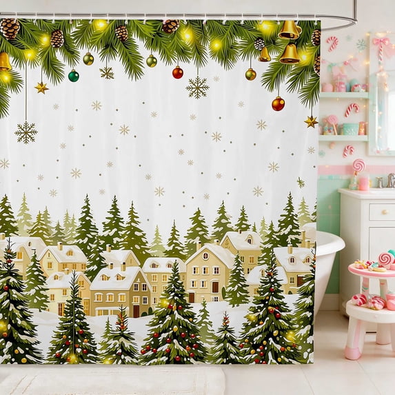 Manfei Snow Waterproof Shower Curtain 72Wx84L House Bathroom Waterproof Shower Curtain