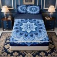 thumbnail image 1 of Erosebridal Snowflake Mandala Zipper Twin Comforter Sets with Fitted Sheet and 2 Pillowcases,Deep Blue Crystal Zipper Bedding Set,Navy Blue Reversible,4-Piece, 1 of 7