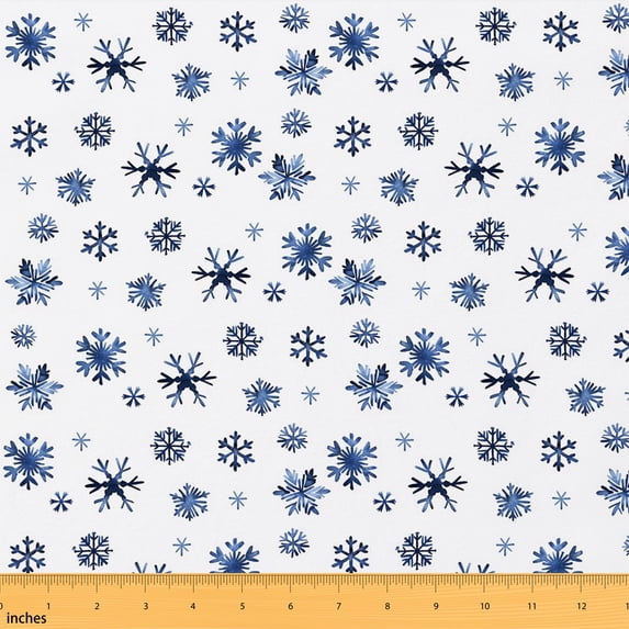 Erosebridal Snowflake Print Fabric by the Yard 1 Yard Winter Snow Home Decor Fabric by the Yard, Off White