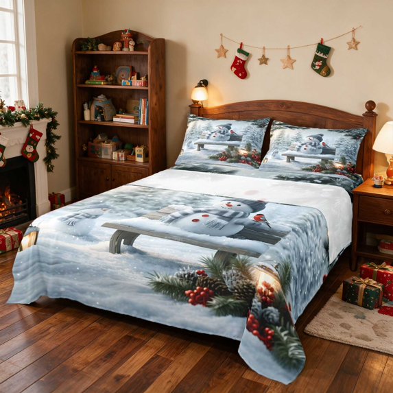 Manfei Snowman Queen Sheets Snow Queen Sheet Sets, Blue Silver 4-Piece (1 Flat Sheet, 1 Fitted Sheet and 2 Pillowcases)