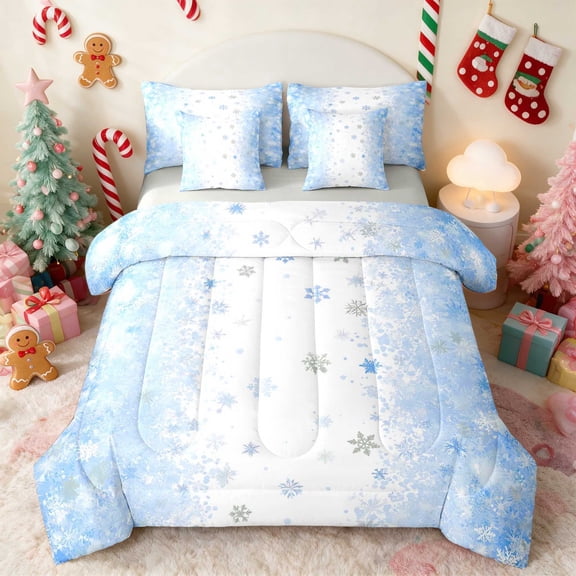 Manfei Snowman Twin Bedding 7pcs Christmas Bedding Comforter Set, Reversible