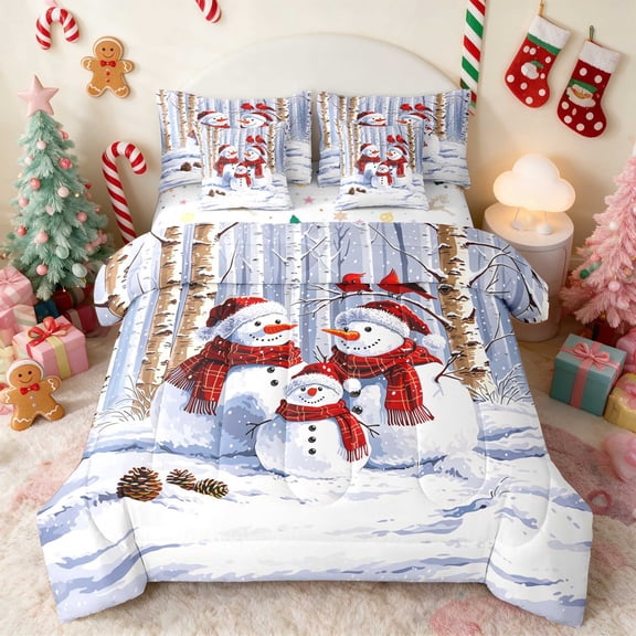 Erosebridal Snowman Twin Bedding 7pcs Snow Bedding Comforter Set, Blue White, Xmas Reversible