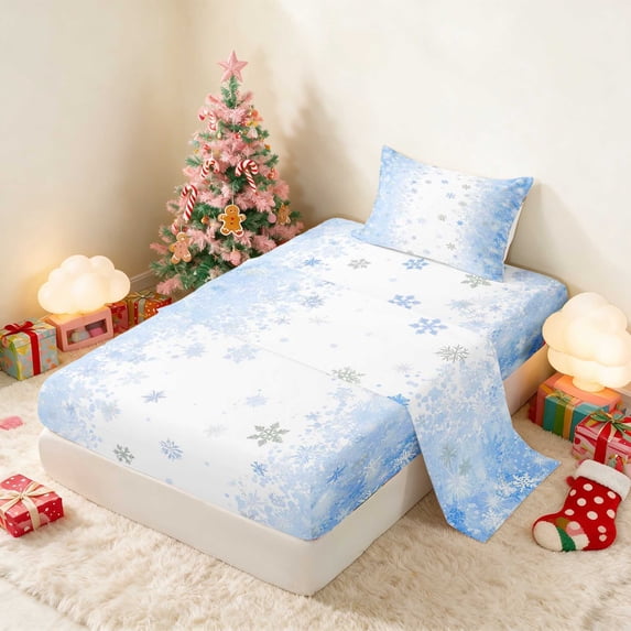 Manfei Snowman Twin Sheets Christmas Bedding 3-Piece (1 Flat Sheet, 1 Fitted Sheet and 1 Pillowcase)