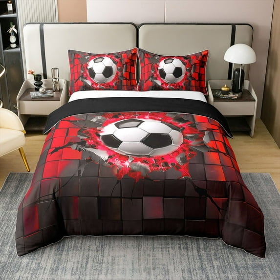 Erosebridal Soccer 100% Cotton Duvet Cover Queen Size,Rectangle Geometric 100% Cotton Comforter Cover Queen,Sports Room Decor,3-Piece(No Comforter)