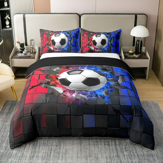Erosebridal Soccer 100% Cotton Duvet Cover Twin Size,Sport Theme Bedding Sets Twin Size,Black Reversible,2pcs(No Comforter)