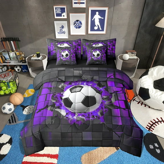 Erosebridal Soccer Bed in a Bag Full size,Gradient Geometric Bed Set,Sports Themed Decor,Reversible