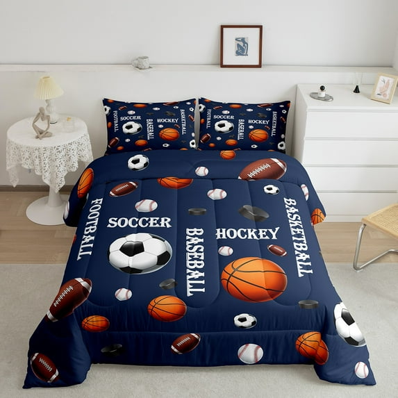 Erosebridal Soccer Bedding Sets Queen with Comforter s, Rguby Hockey Duvet Insert, Balls Gaming Decor, Breathable