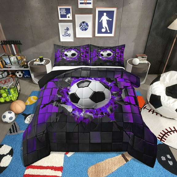 Erosebridal Soccer Bedding Sets Twin with Comforter,Gradient Geometric Duvet Insert,Sports Themed Decor,Reversible