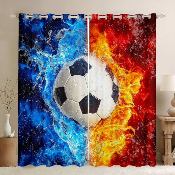 Erosebridal Soccer Black Out Curtains, Fire Water Sport Curtains Pack of 2 (42x63 Each) for Men and Boys