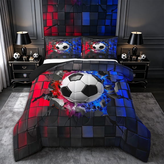 Erosebridal Soccer Comforter Sets Twin Size,Sport Theme Comforters & Duvets,Black Reversible,2pcs