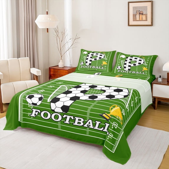Erosebridal Soccer Court Pattern Kids Bed Sheets,Letter P Monogrammed King Sheets For Football Boys 4 Pieces
