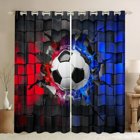 Erosebridal Soccer Curtains and Drapes (42Wx90L),Sport Theme Curtains Pack of 2