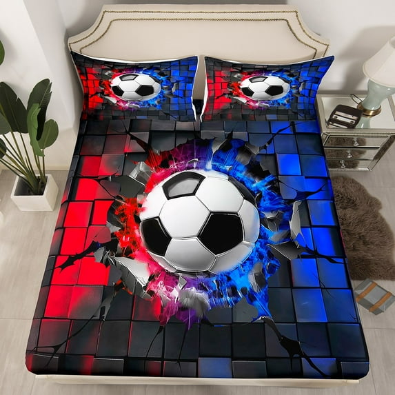 Erosebridal Soccer Fitted Sheet Set Twin,Sport Theme Bedding Twin Size,2pcs(No Top Sheet)