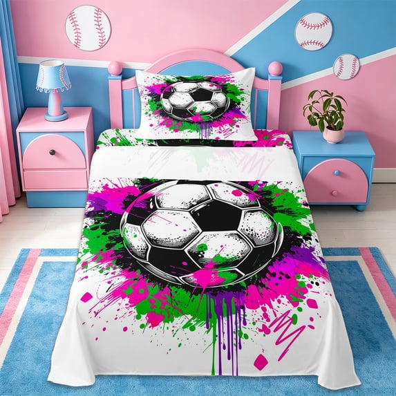 Erosebridal Soccer Football Game Twin Sheet Sets,Kids Sport Theme Bedding For Ball Lovers 3 Pieces