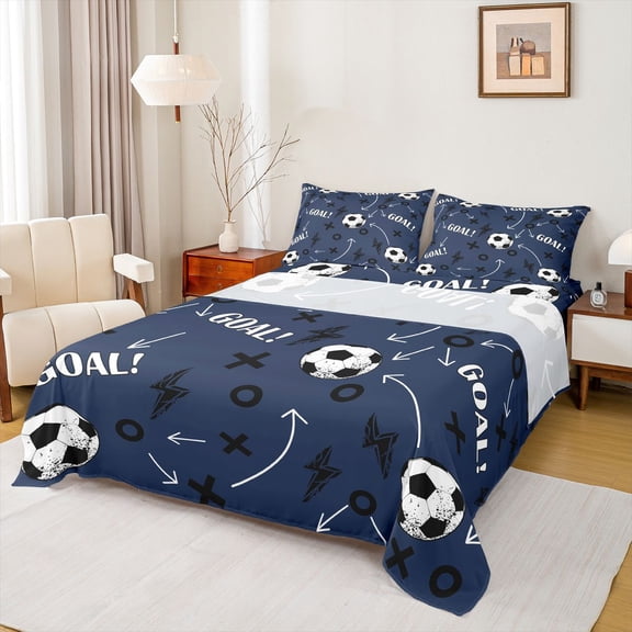 Erosebridal Soccer GOAL Full Size Sheets, Navy Cartoon Lightning Bed Sheets for Boys and Girls, 4pcs