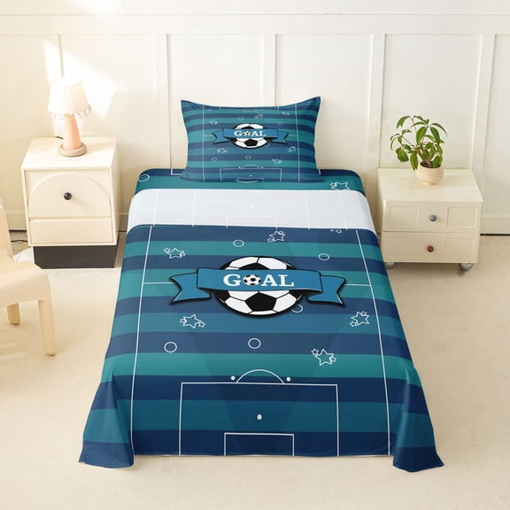 Erosebridal Soccer Games Goal Twin Sheet Sets For Kids,Football Sport Court Bedding 3-Piece