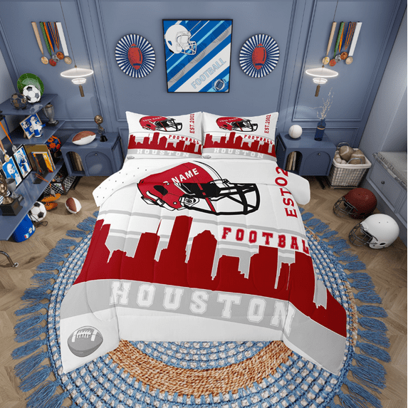 Erosebridal Soccer Helmet Bedding Sets Full with Comforter, Red Grey Duvet Insert, Teenage Adult, Reversible 3-Piece