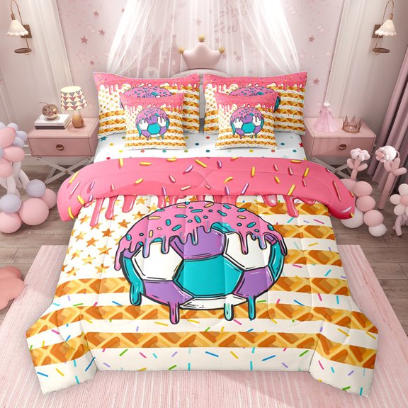 Erosebridal Soccer Ice Crem Drip Bedding Comforter Set, Waffle American Flag King Bedding Sets, Colorful Polka Dots Reversible, 7pcs