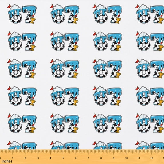 Erosebridal Soccer Number Fabric by the Yard 3 Yards, Trophy Flag Ball Pattern Room Decor Fabric by the Yard