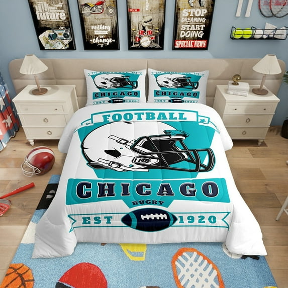 Erosebridal Soccer Rugby Bedding Twin Comforter Set , White Teal 2pcs, Super Cozy, Chicago
