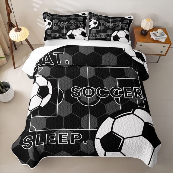 Erosebridal Soccer Sport Games Kids Bed Spread Queen,Football Lovers Queen Coverlet Set For Boys Teens,3-Piece