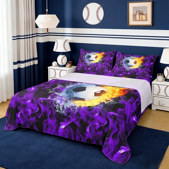 Erosebridal Soccer Sport Theme Queen Sheet Sets,Football Game Bed Set For Ball Lovers 4-Piece