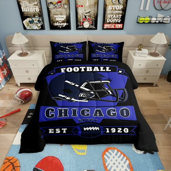 Erosebridal Soccer Sports Comforter Sets Full Size , Black Navy 3pcs, Super Cozy, Chicago
