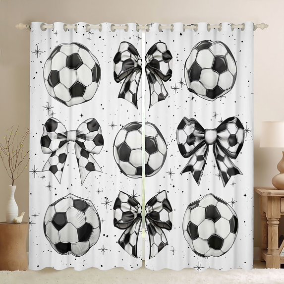 Erosebridal Soccer Theme Kids Curtains Pack of 2 (42x84 Each),Abstract Football Print Bowtie Curtains Blackout For Girls
