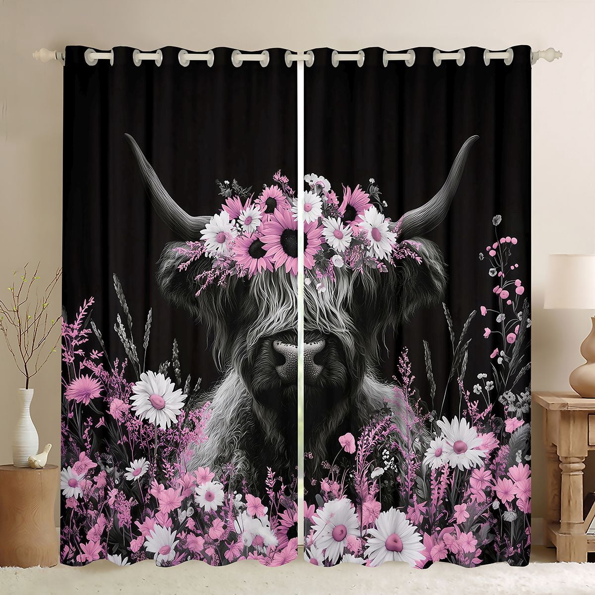 Erosebridal Soft Highland Cow Animals Curtains and Drapes Pack of 2 ...