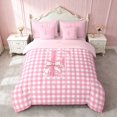 thumbnail image 1 of Erosebridal Soft Satin Bow Ribbon King Bedding for Girls, Romantic Floral Print King Bed in a Bag, Pink Reversible 7 Pieces, 1 of 6