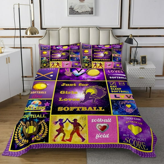 Erosebridal Softball Bedspread Sets Twin Size , Sports Theme Bed Set, Purple, 2pcs