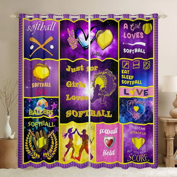 Erosebridal Softball Curtains for Living Room , Sports Theme 30%-50% Blackout Curtains for Bedroom (42x84), Purple