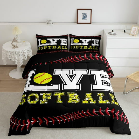Erosebridal Softball Sport Bedding Full Comforter Set, Baseball Player Duvet Insert, Teenager Adult Comforters & Duvets, Microfiber Room Decoration, 3pcs