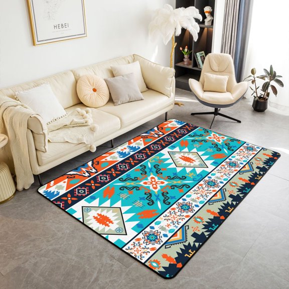 Erosebridal Southwestern Area Rugs 3x5 for Bedroom Bedside, Western Native Living Room Rugs, Boho Aztec Print Carpet Teens Adults, Tribal Non Slip Indoor Floor Mat, Red Turquoise