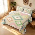thumbnail image 1 of Erosebridal Southwestern Aztec Quilt Full, Tribal Rhombus Full Bedspread Sets, Cream Mint Peach Yellow 3-Piece, 1 Coverlet and 2 Pillowcases, 1 of 7