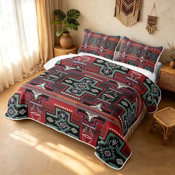 Erosebridal Southwestern Aztec Twin Quilt Set, Bohemian Cross Twin Coverlet Set, Red Sage Terracotta 2-Piece, 1 Bedspread and 1 Pillowcase