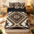 thumbnail image 1 of Erosebridal Southwestern Aztec Zipper Twin Comforter Sets with Fitted Sheet and 2 Pillowcases, Tribal Rhombus Zipper Bedding Set, Cocoa Cream, Black Reversible, 1 of 7